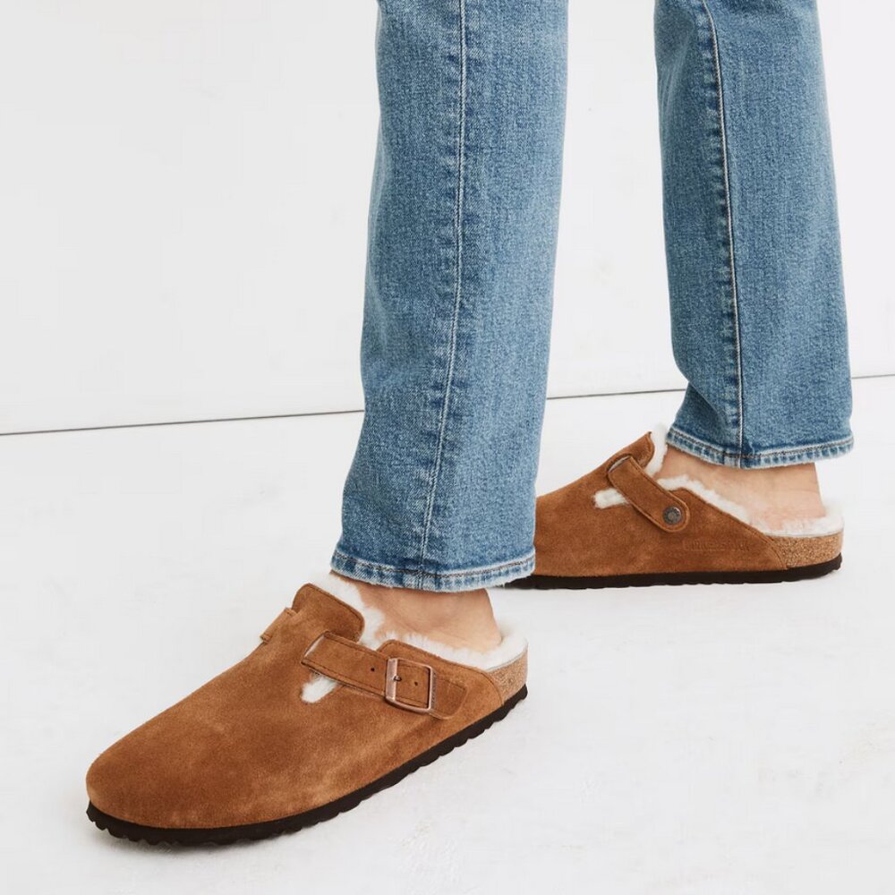 Birkenstock Boston Shearling Clog in Mink Suede, size 38